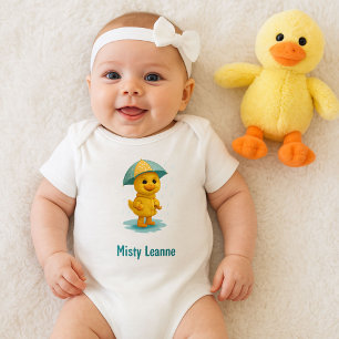 Cute Rainy Day Duckling Yellow  Baby Bodysuit