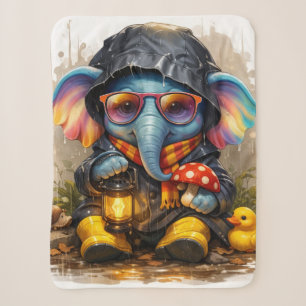 Cute Rainy Day Elephant Cartoon Cozy Throw Blanket
