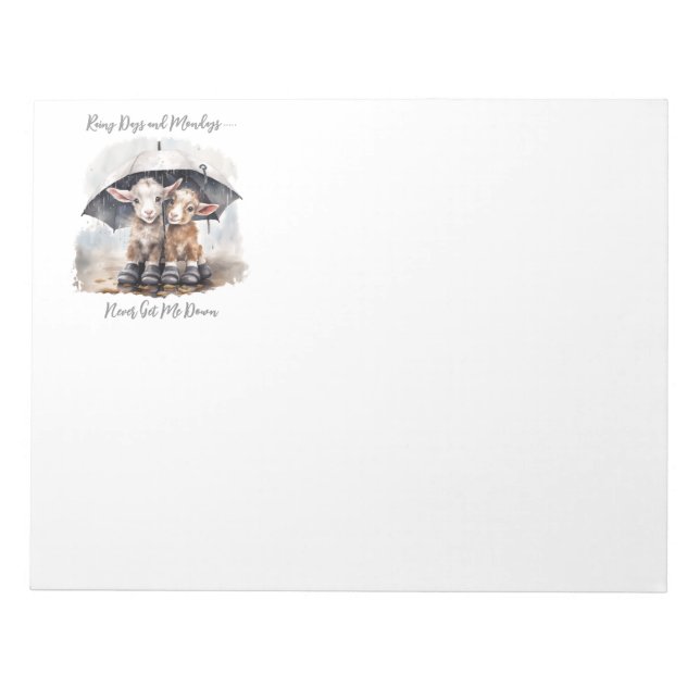 Cute Rainy Day Goats Notepad (Front)