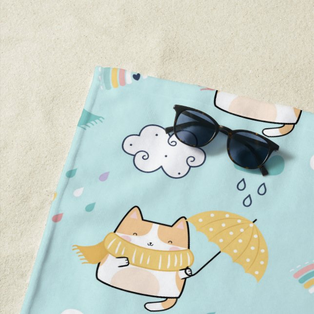Cute Rainy Day Pattern  Beach Towel (In Situ)