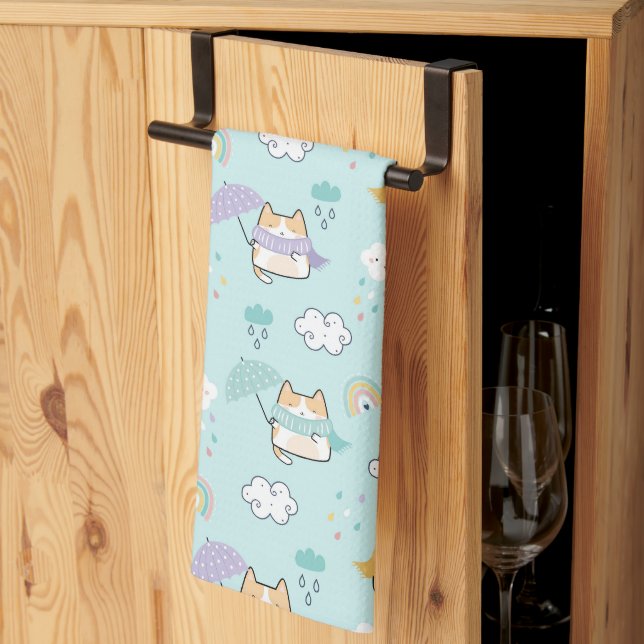 Cute Rainy Day Pattern Kitchen Towel (Thirds Fold)