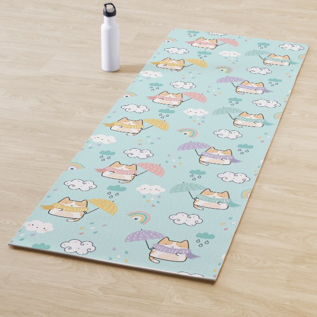 Cute Rainy Day Pattern Yoga Mat (In Situ)