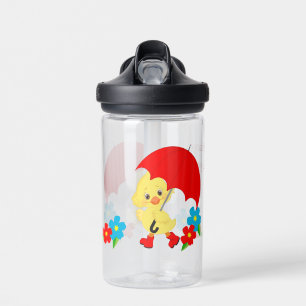 Cute Rainy Day Yellow Duck Flowers Kid's Water Bottle