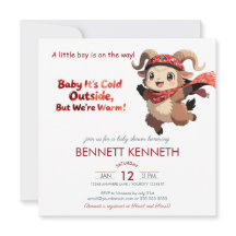 Cute Ram Winter Boy Baby Shower Invitation