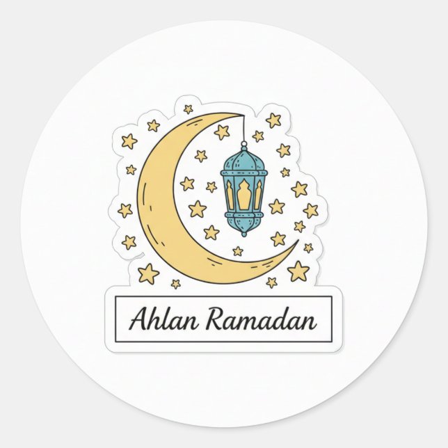 Cute Ramadan Moon and Lantern Sticker - Ahlan Rama (Front)