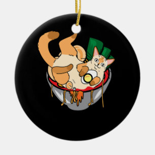 Cute Ramen and Cats Anime Noodle Japanese Ramen Ceramic Ornament