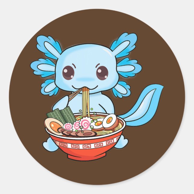 Cute Ramen Axolotl Japanese Anime Noodles Kids Classic Round Sticker (Front)