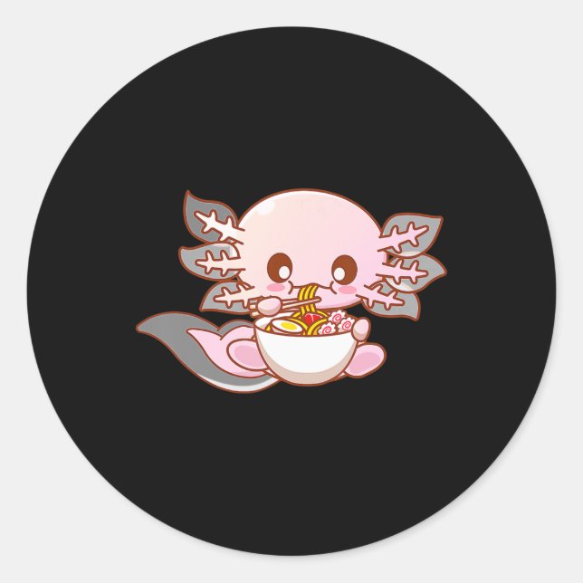 Cute Ramen Axolotl Kawaii Anime Japanese Food Girl Classic Round Sticker (Front)