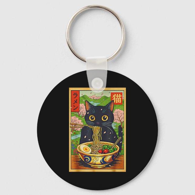 Cute Ramen Cat Nature Flowers Noodle Anime  Key Ring (Front)