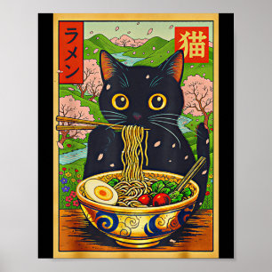 Cute Ramen Cat Nature Flowers Noodle Anime Poster