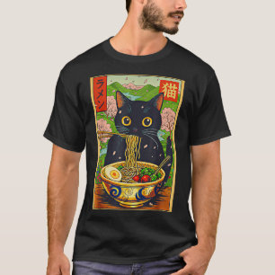 Cute Ramen Cat Nature Flowers Noodle Anime  T-Shirt