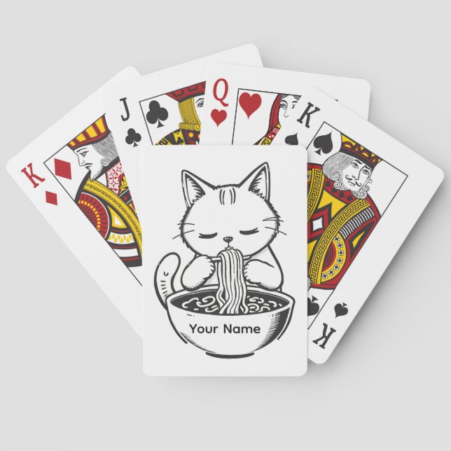 Cute Ramen Cat Personalised Playing Cards (Back)