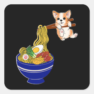 Cute Ramen Corgi Dog Square Sticker