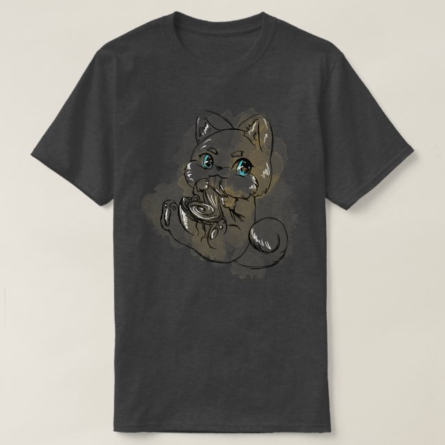 Cute Ramen Fanatic s Cat Slurping Ramen Noodles  T-Shirt (Design Front)