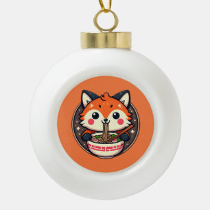 Cute Ramen Fox Illustration for Merch Design Ceramic Ball Christmas Ornament