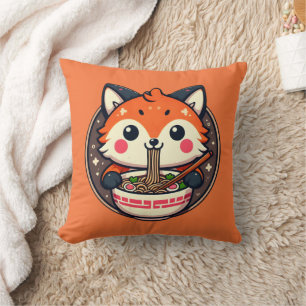 Cute Ramen Fox Illustration for Merch Design Cushion