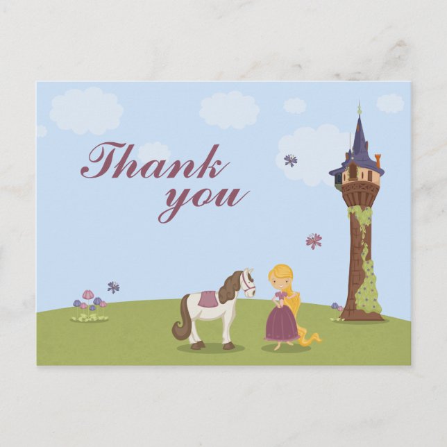 Cute rapunzel tower girl's thank you post card (Front)