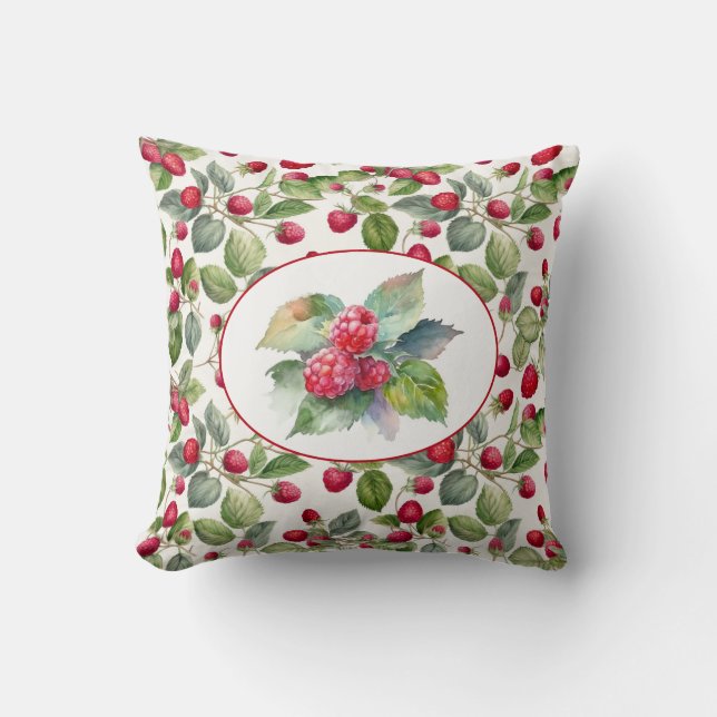 Cute Raspberries Watercolor Cushion (Front)