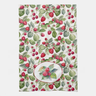 Cute Raspberries Watercolor  Tea Towel