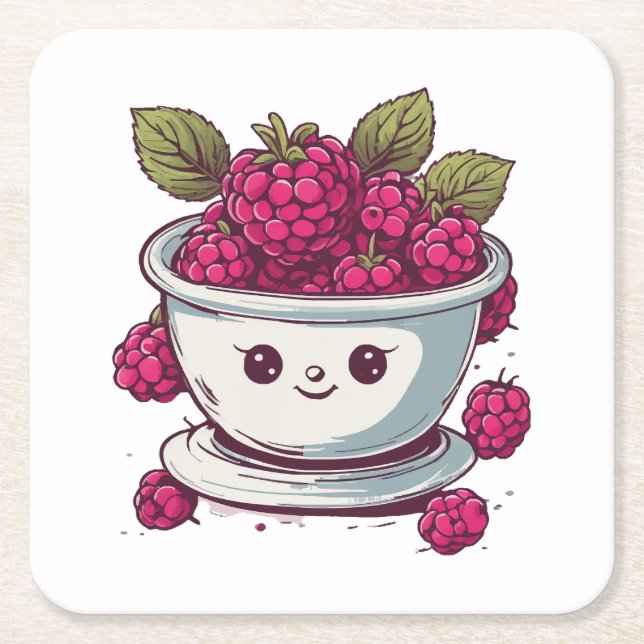 CUTE RASPBERRY SQUARE PAPER COASTER (Front)
