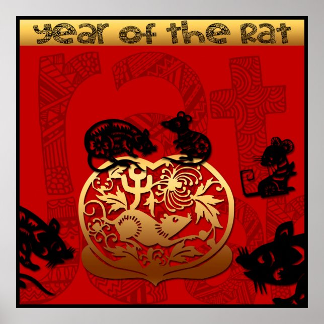 Cute Rat Chinese New Year Zodiac Birthday 40x40 P  Poster (Front)