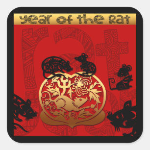 Cute Rat Chinese Year Zodiac Birthday Square S Sticker