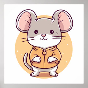 Cute rat in kawaii cartoon style poster