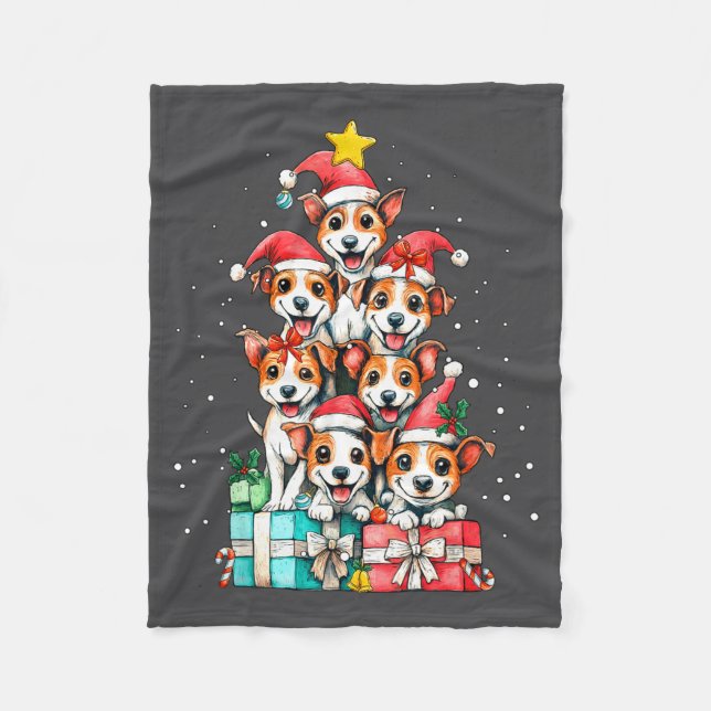 Cute Rat Terrier Le Dog Christmas Tree Xmas  Fleece Blanket (Front)