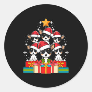 Cute Rat Terrier Le Dog Christmas Tree Xmas Hat Lo Classic Round Sticker