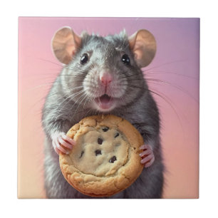 Cute Rat With Chocolate Chip Cookie Ceramic Tile
