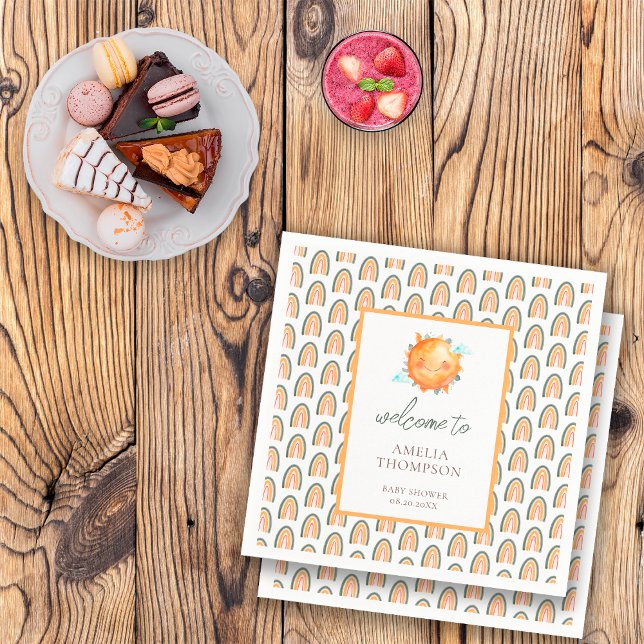 Cute Ray Of Sunshine Rainbow Welcome Baby Shower Napkin (Creator Uploaded)
