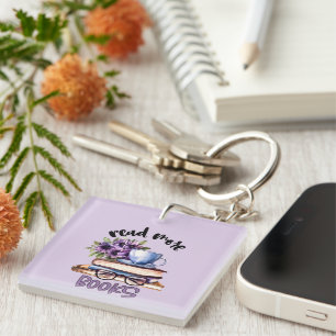 Cute read books word art key ring