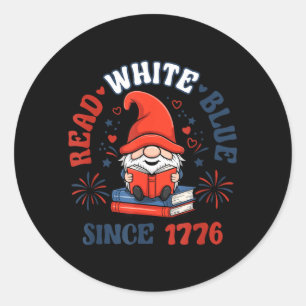 Cute Read White Blue 4th of July Patriotic Gnome Classic Round Sticker