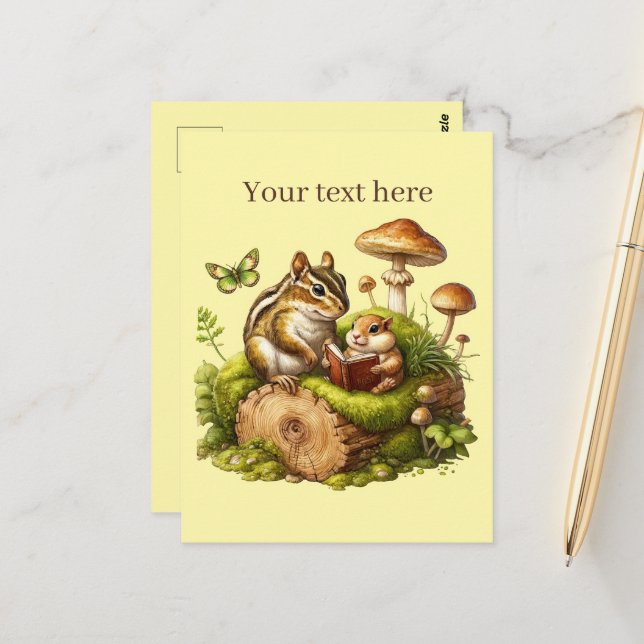 Cute reading animal lovers customisable  postcard (Front/Back In Situ)