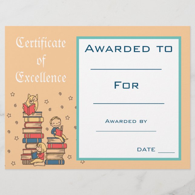 Cute Reading Award certificate Teacher supplies (Front)