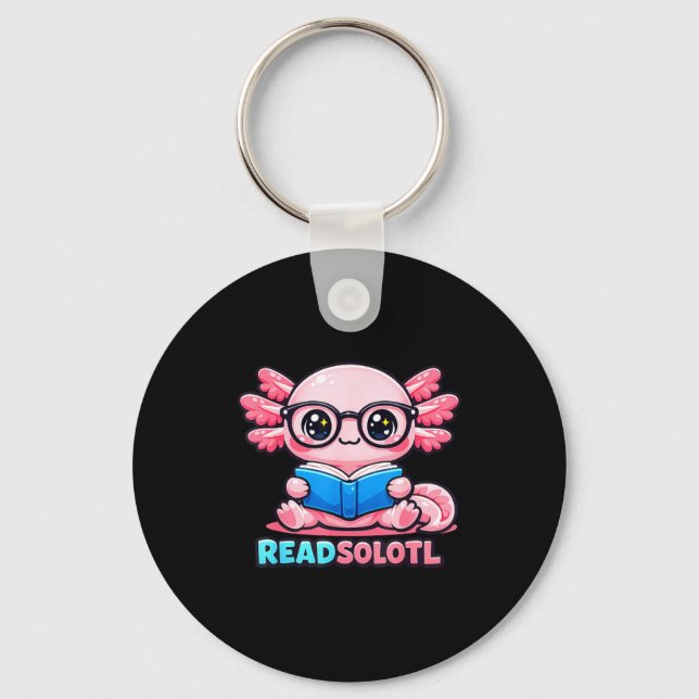 Cute reading axolotl design for all ages  key ring (Front)