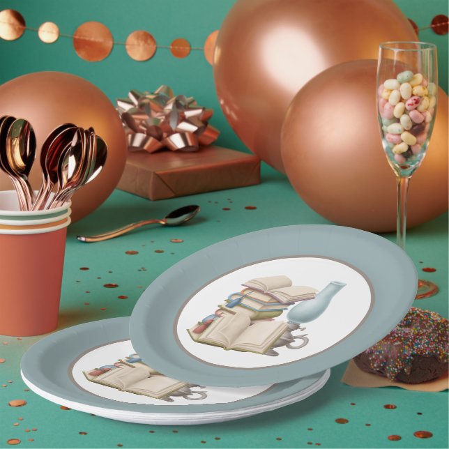 cute reading book club party Paper Plate (Multi)