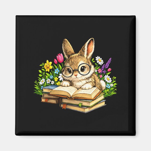 Cute Reading Bunny Easter Books Bookworm Reader Magnet (Front)