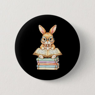 Cute reading bunny easter books reader teacher 6 cm round badge