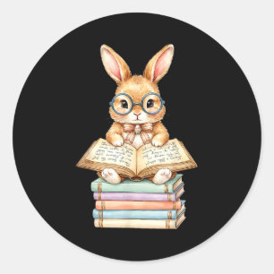 Cute reading bunny easter books reader teacher classic round sticker
