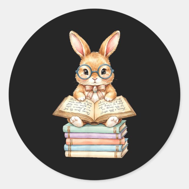 Cute reading bunny easter books reader teacher classic round sticker (Front)