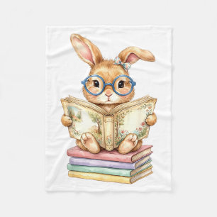 Cute Reading Bunny Easter Books Reader Teacher Fleece Blanket
