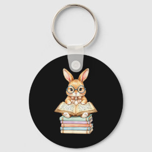 Cute reading bunny easter books reader teacher key ring