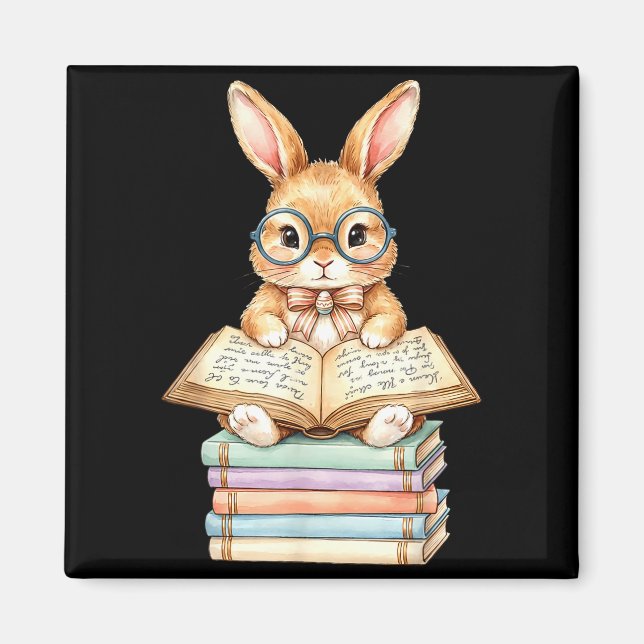 Cute reading bunny easter books reader teacher magnet (Front)