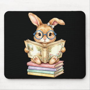 Cute Reading Bunny Easter Books Reader Teacher Mouse Pad