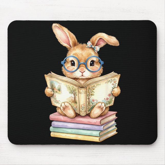 Cute Reading Bunny Easter Books Reader Teacher Mouse Pad (Front)
