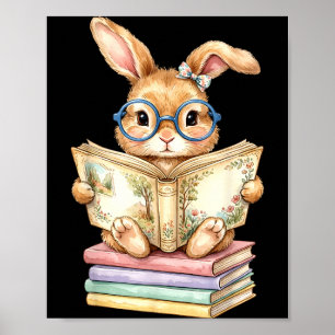 Cute Reading Bunny Easter Books Reader Teacher Poster