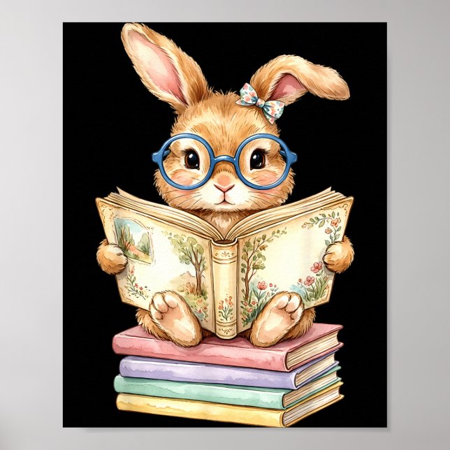 Cute reading bunny easter books reader teacher poster (Front)