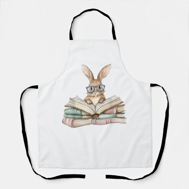 Cute Reading Bunny Glasses Books Bookworm Reader T Apron (Front)