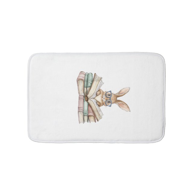 Cute Reading Bunny Glasses Books Bookworm Reader T Bath Mat (Front)